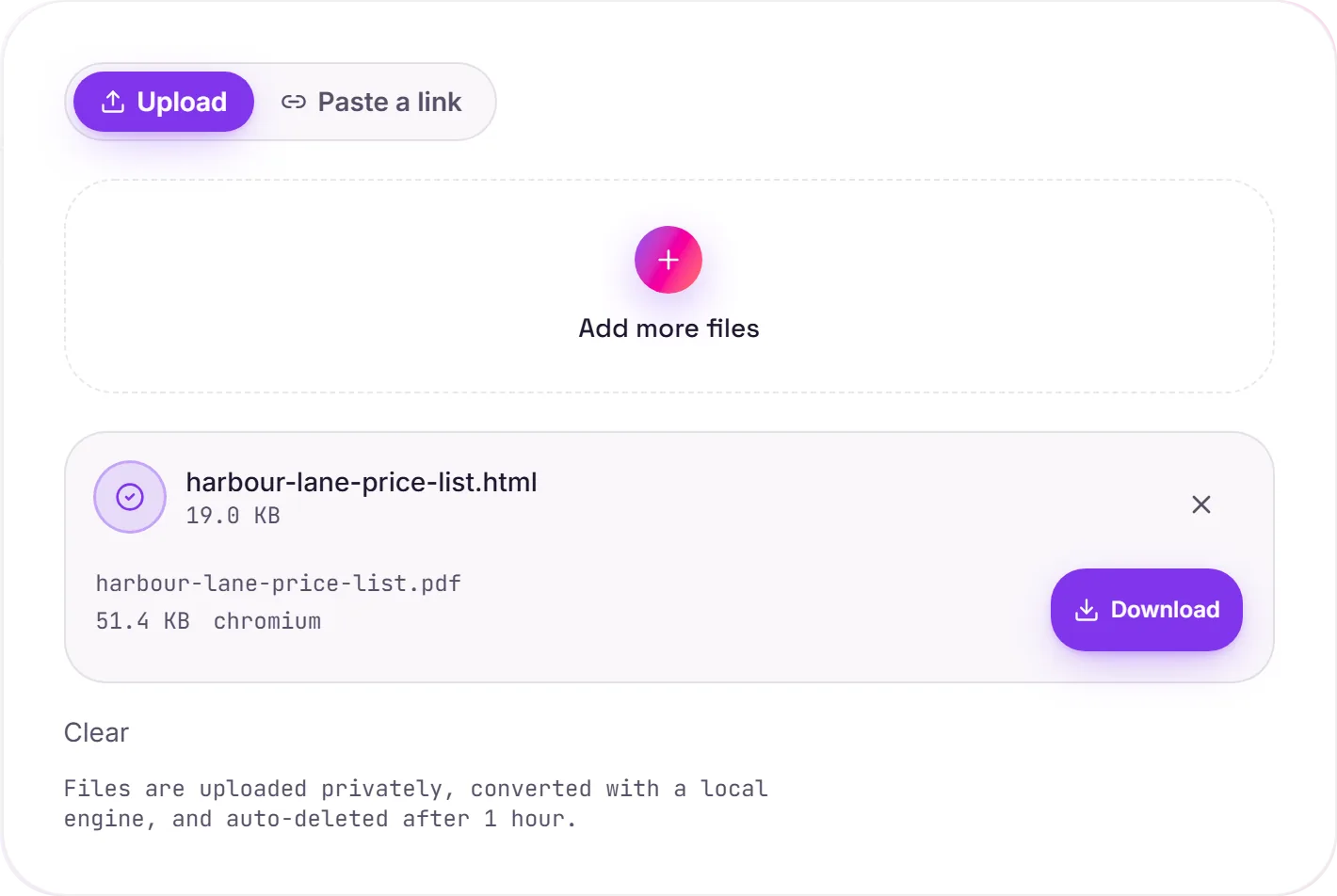 Recorded converter result: harbour-lane-price-list.html converted to harbour-lane-price-list.pdf (51.4 KB)