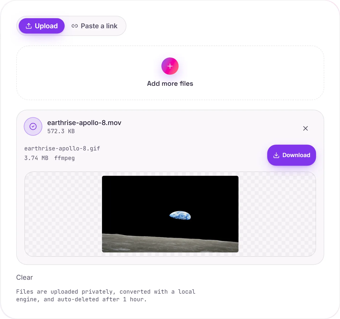 Recorded converter result: earthrise-apollo-8.mov converted to earthrise-apollo-8.gif (3.74 MB)