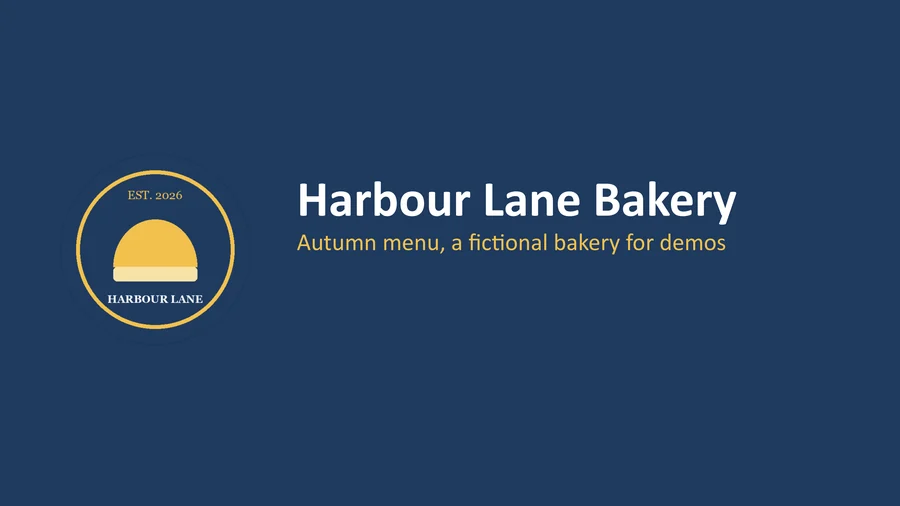 A page of harbour-lane-price-list.pptx, showing the Harbour Lane Bakery price list